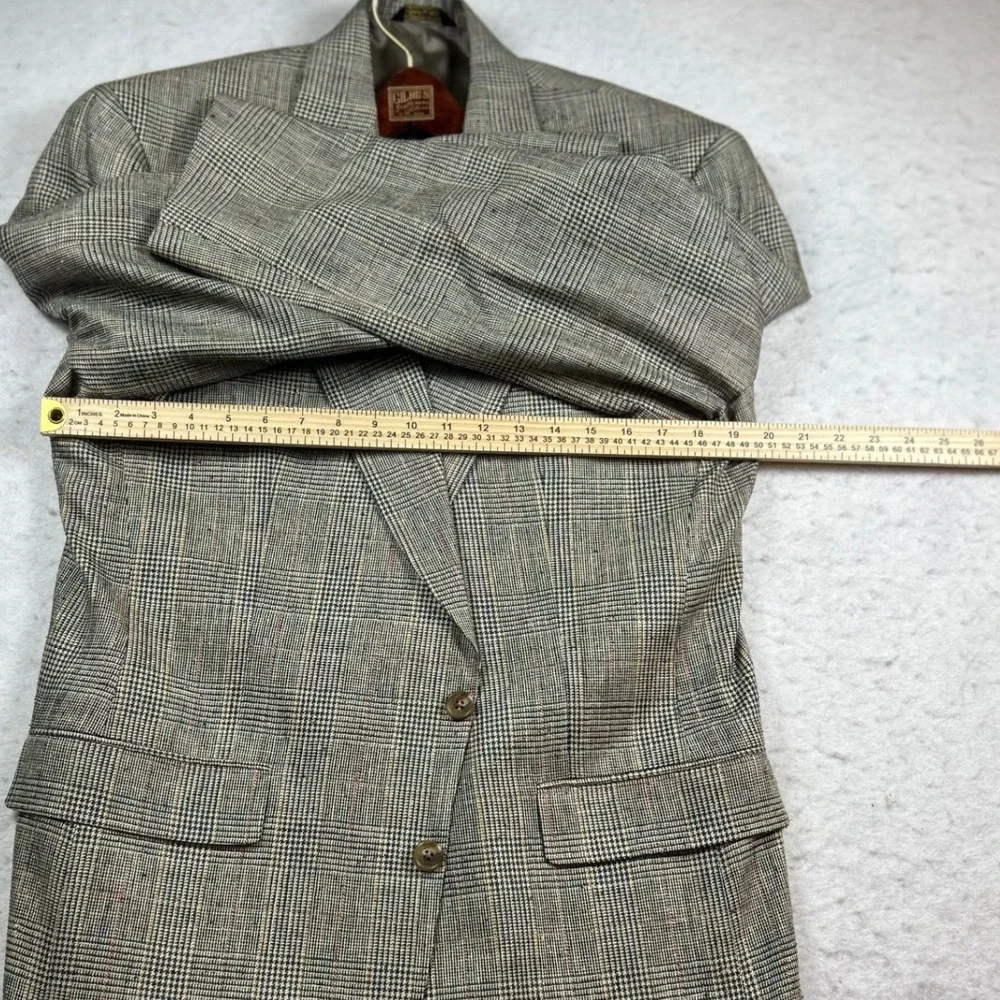 Austin Reed London Mens 100% Silk Glen Plaid Blazer Sport Coat Grey Tan 42R 44R